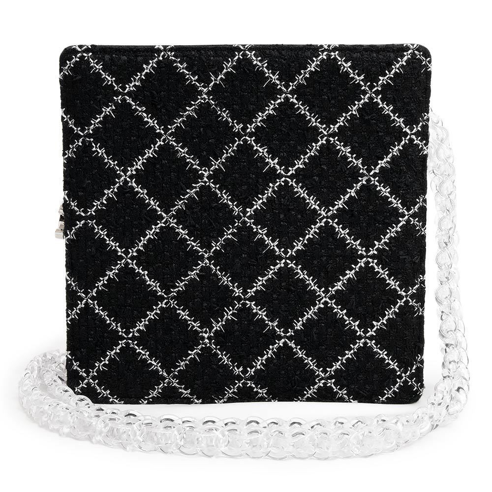 Chanel Clear Chain Shoulder Bag Tweed Black